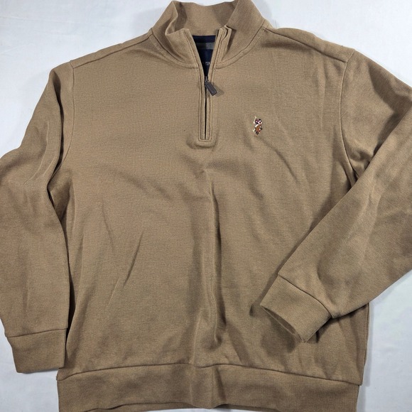 U.S. Polo Assn. Other - US Polo Assn Mens XL Quarter Zip Pullover Tan Brown Ribbed Cotton Blend Sweater